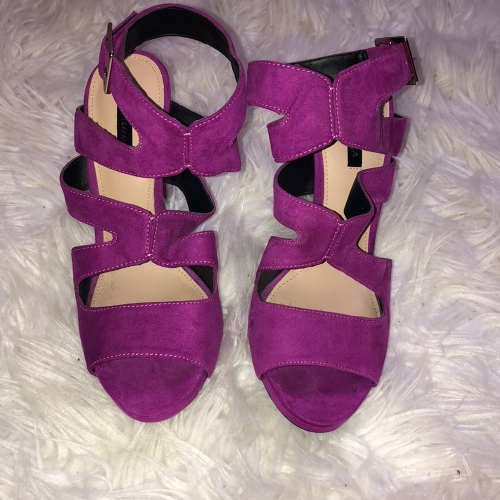 Faux suede peep toe heels